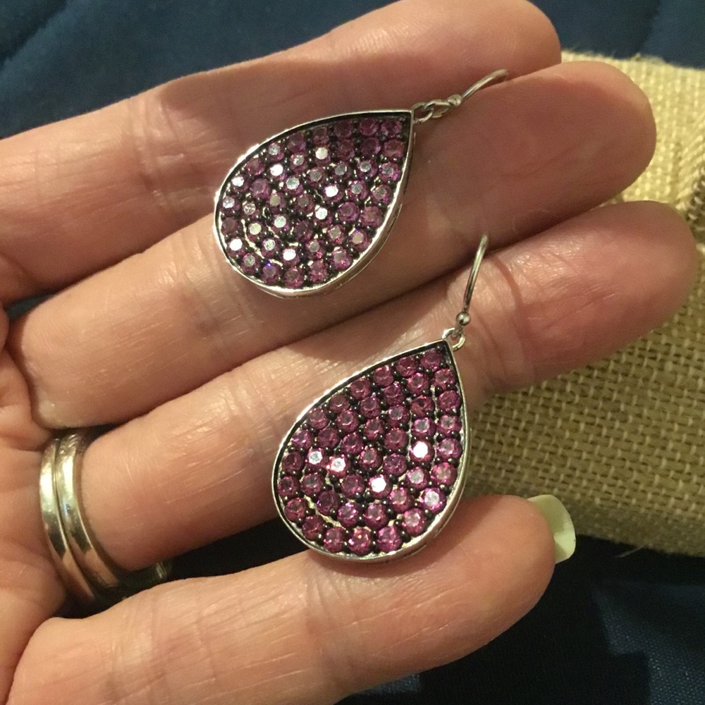 925 Vintage Michael Valitutti Natural Rhodolite Garnet Dangle Earrings